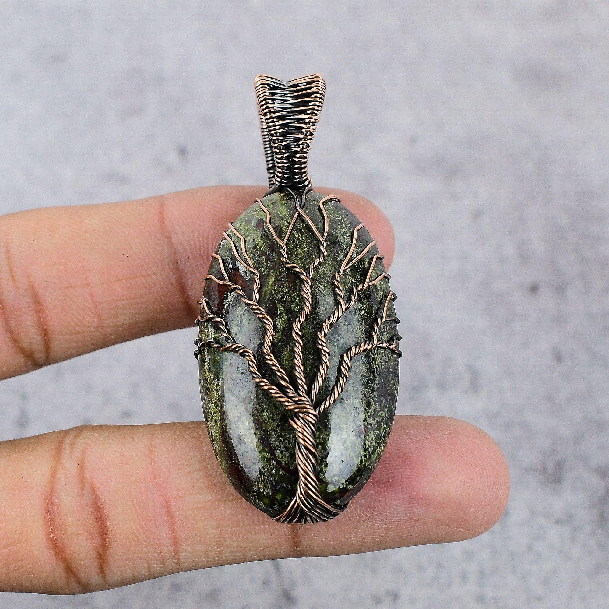 

Tree Of Life Dragon Blood Stone Pendant, Handmade Gemstone 999 Copper Wire Wrap Pendant Antique Jewelry, For Gift Copper Jewelry 2.55 Inches