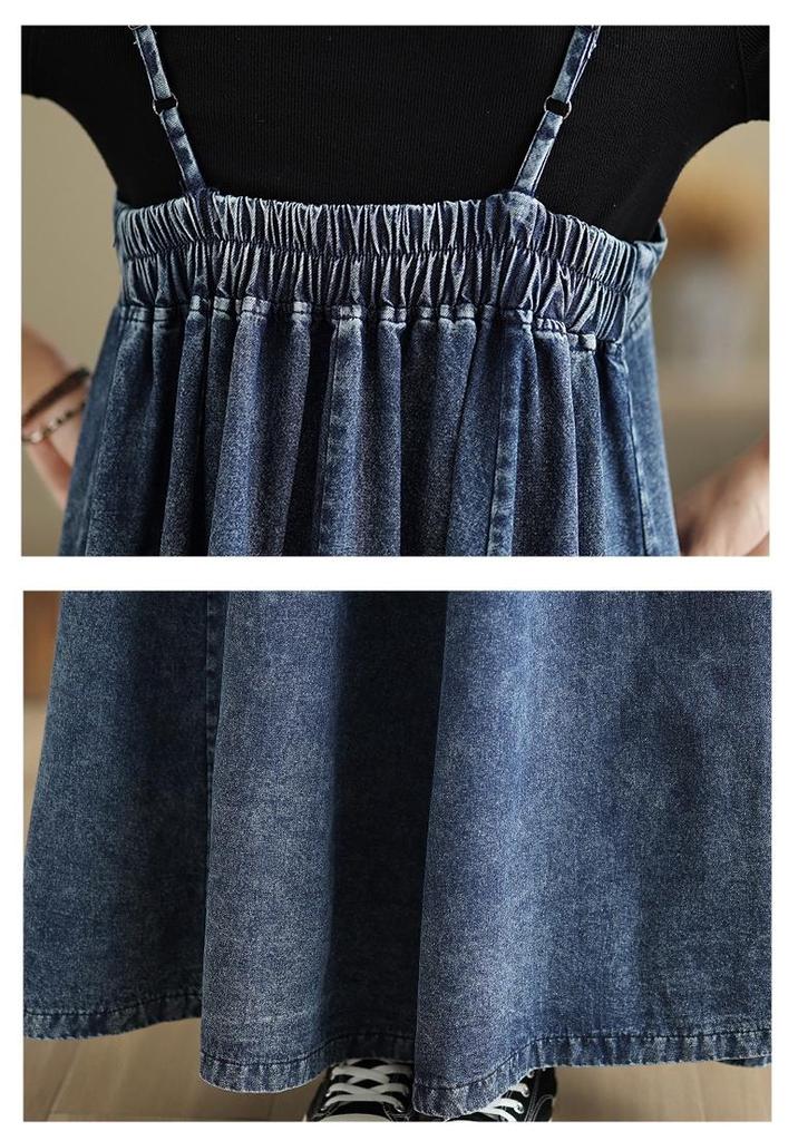 Women's Retro French Denim Overall Dress