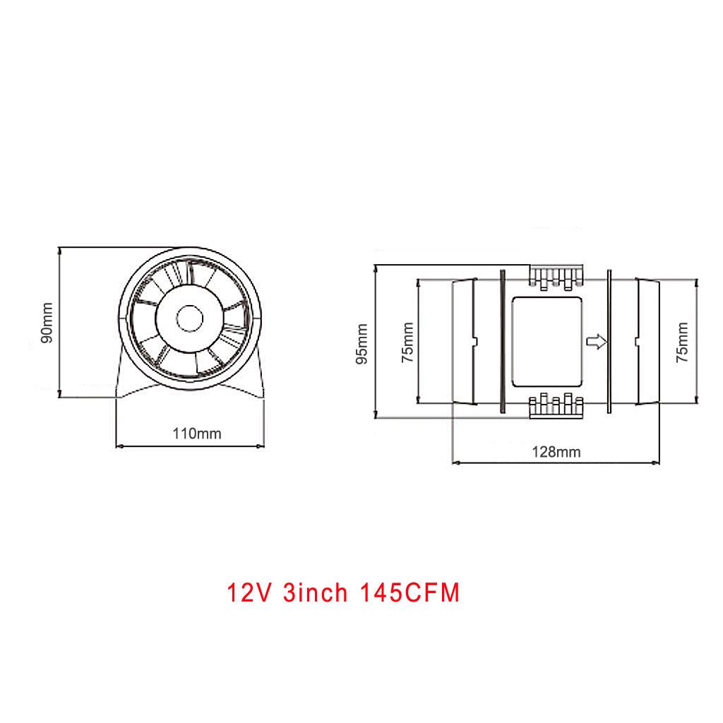 12V In-Line Air Blower Boat Bilge Engine Marine Cabin Ventilation Fan, Corrosion Resistant ABS Marine Boat Parts