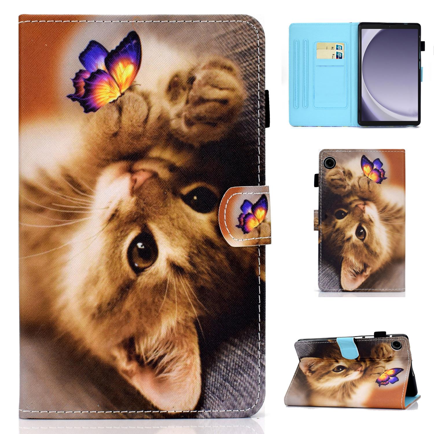 

Чохол з ПУ шкіри для Samsung Galaxy Tab A9+ з друком візерунка, розумна обкладинка для планшета з тримачем для олівця Butterfly and Cat