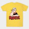 Men Black Print T-shirt Popeye The Sailor No-Cut Transfer Paper Print Cotton Tshirt