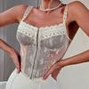 French Sexy Suspender Lace Ins Style Patchwork See Through Women’s Vests & Waistcoats
