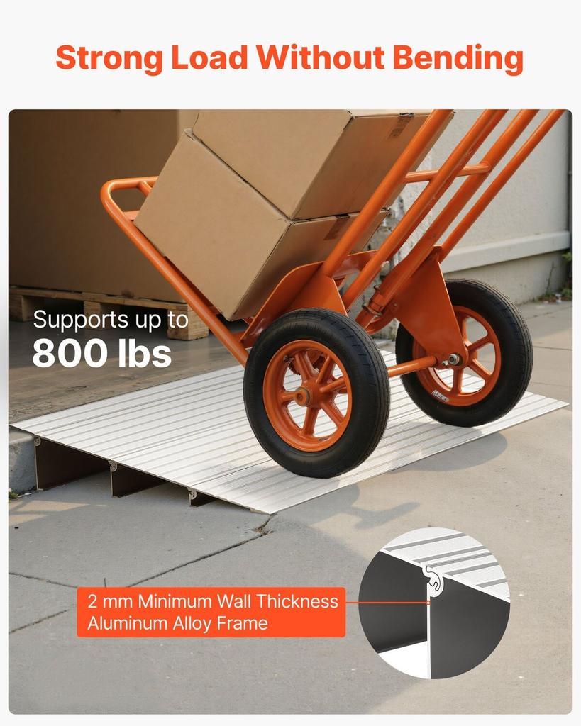 Door Threshold Ramp, 87 Mm Rise, Aluminum Alloy Threshold Ramp Rated 363 Kg Load Capacity, Handicap Ramps for Home Steps for Wheelchair, Scooters,