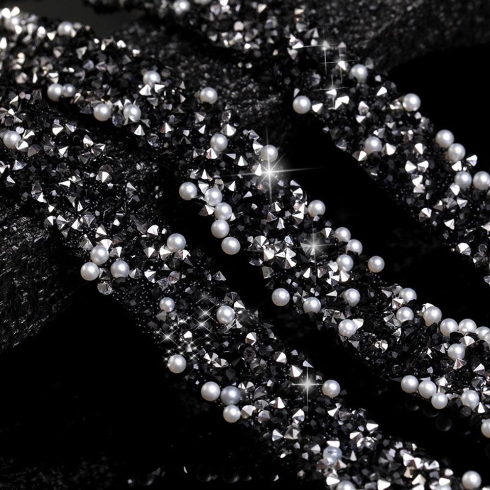 Nowy 1 jard Taśma z brokatem, wiertło, żywica, perła, brokat, kryształowa naklejka, samoprzylepne cyrkonie, wstążka, naklejka, dekoracja odzieży