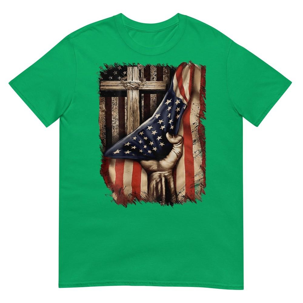American Usa Flag Christian Cross Patriotic (On Back) Tshirt