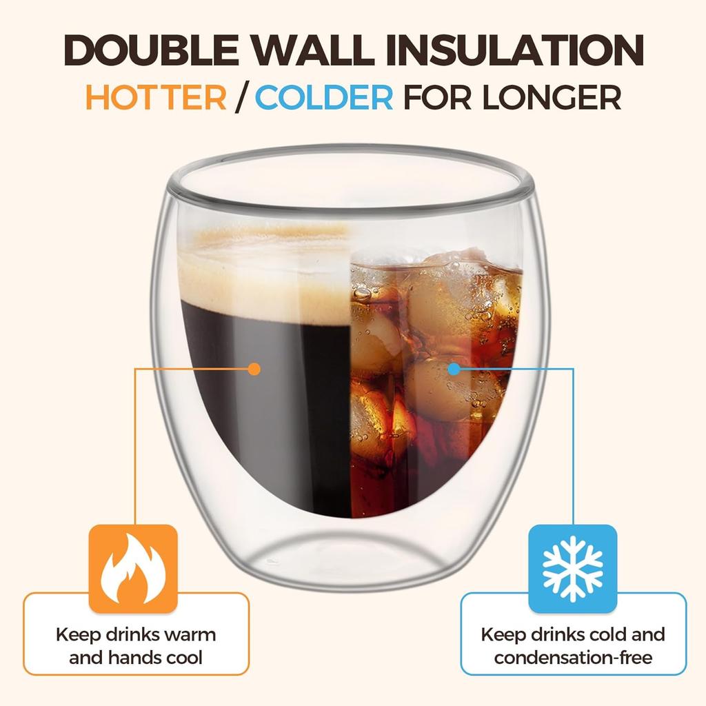 6 Stück Doppelwandiges Glas 80ml Süße Tassen Kaffeetassen Trinkgläser für Getränke Personalisierte Tasse Bier Teetassenset
