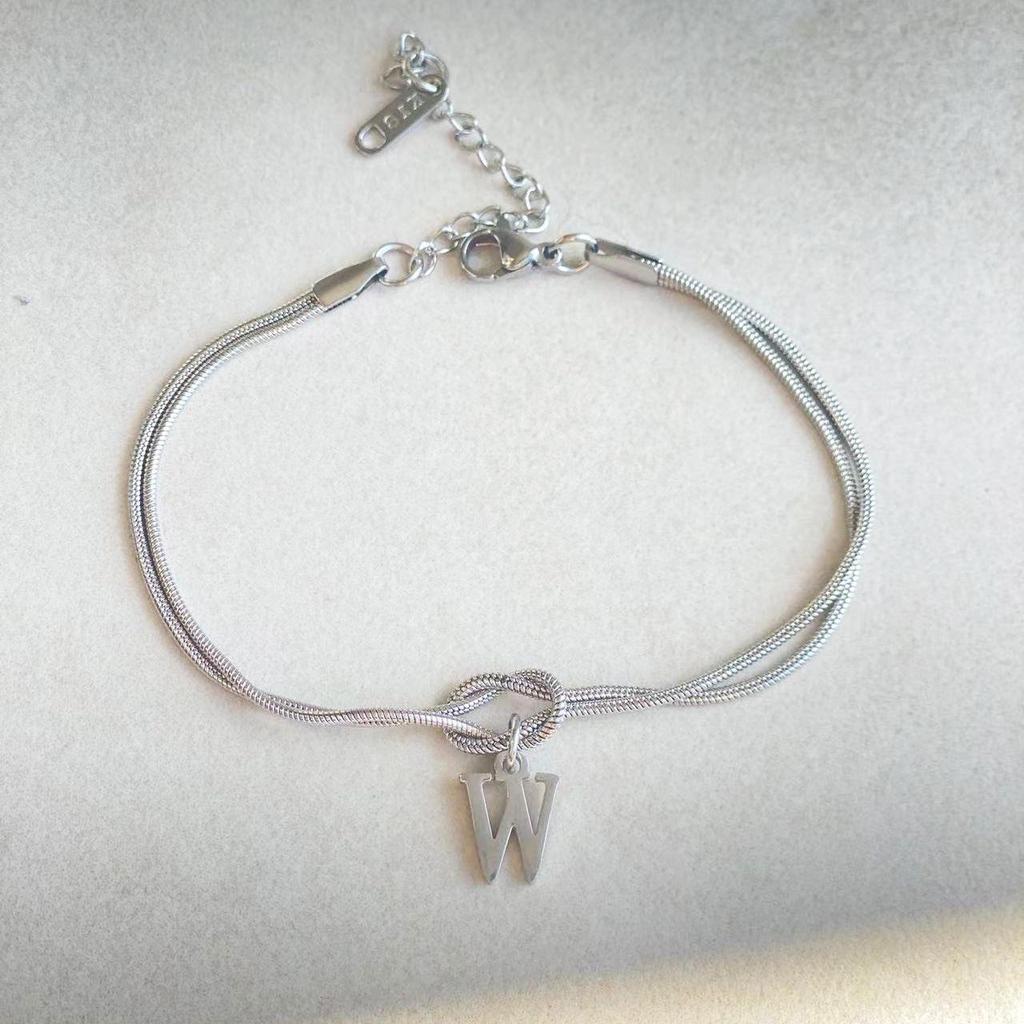 Valentine's Day Stainless Steel Herringbone & Snake Chain Bracelet with 26 Letters Pendant