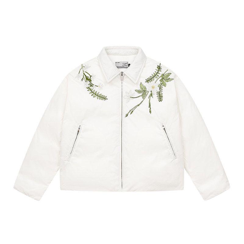 

Harshandcruel Green Garland over the Shoulder Collar Embroider Heattech No Thread Lapel down Jacket Outwear Light Smoke Gray XL