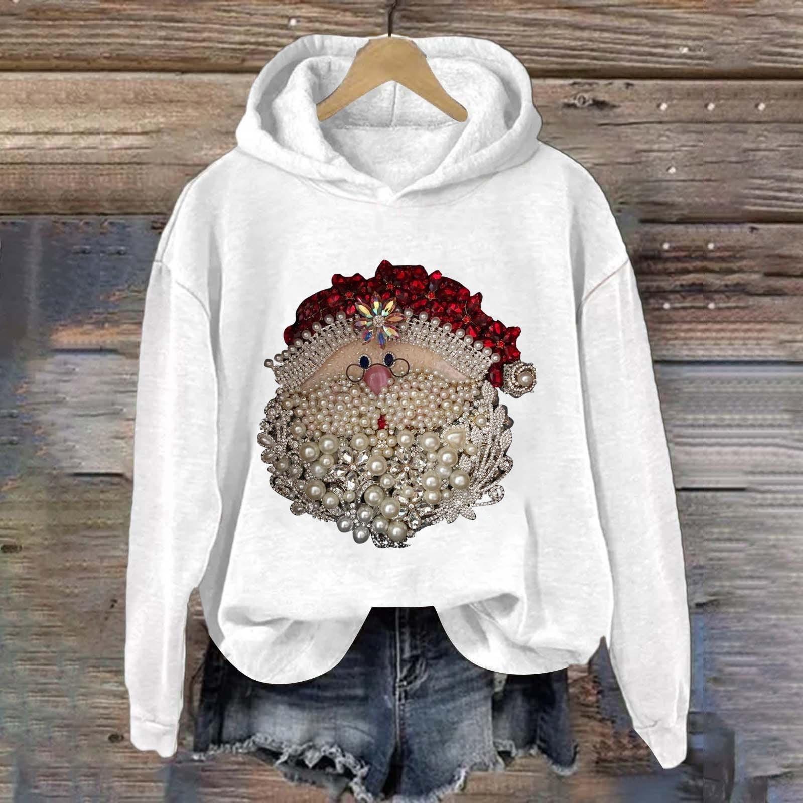 

Женская модная повседневная кофта с длинными рукавами и рождественским принтом, с капюшоном XL белый