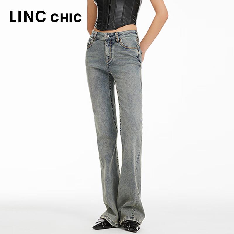 Jinyujie Women s Retro Mid-High Waist Slim Micro-Flared Jeans 27