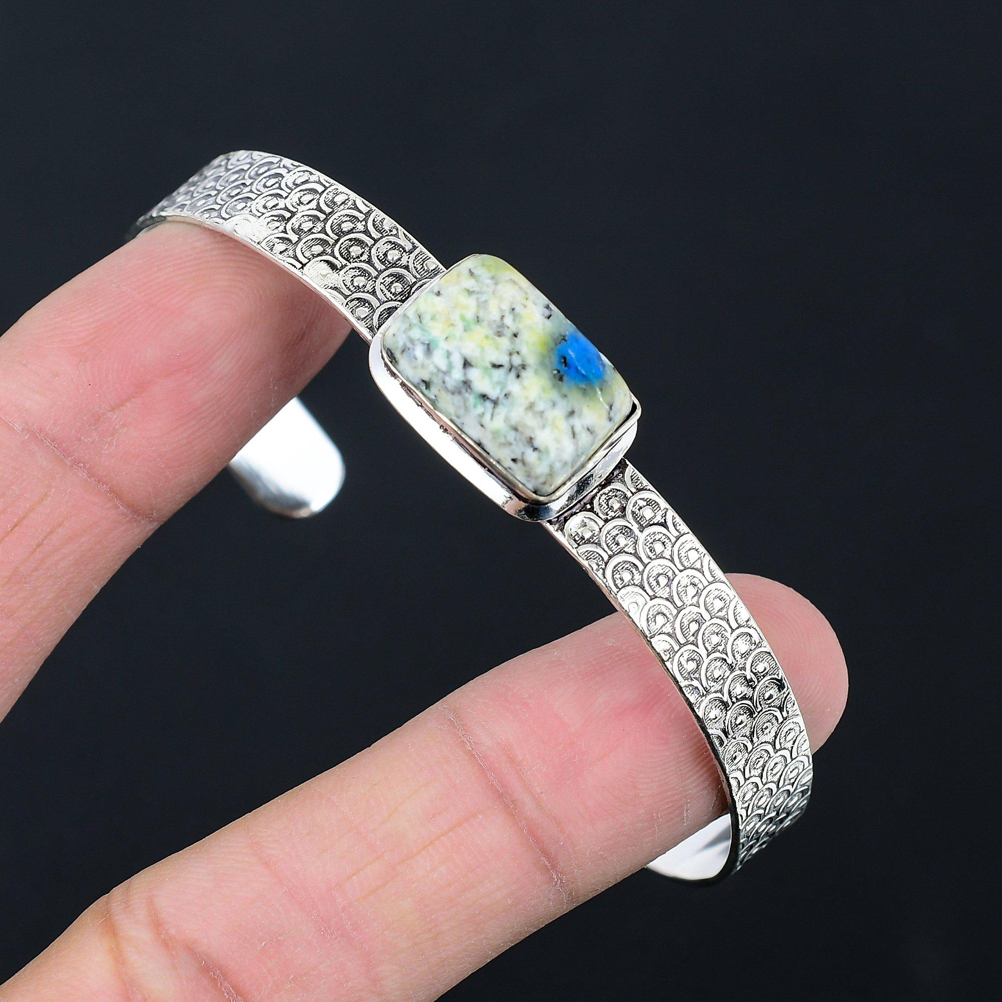 

Daughters Day Deal K2 Jasper Stone 925 Silver Birthday Wedding Bangle Jewelry Adjustable