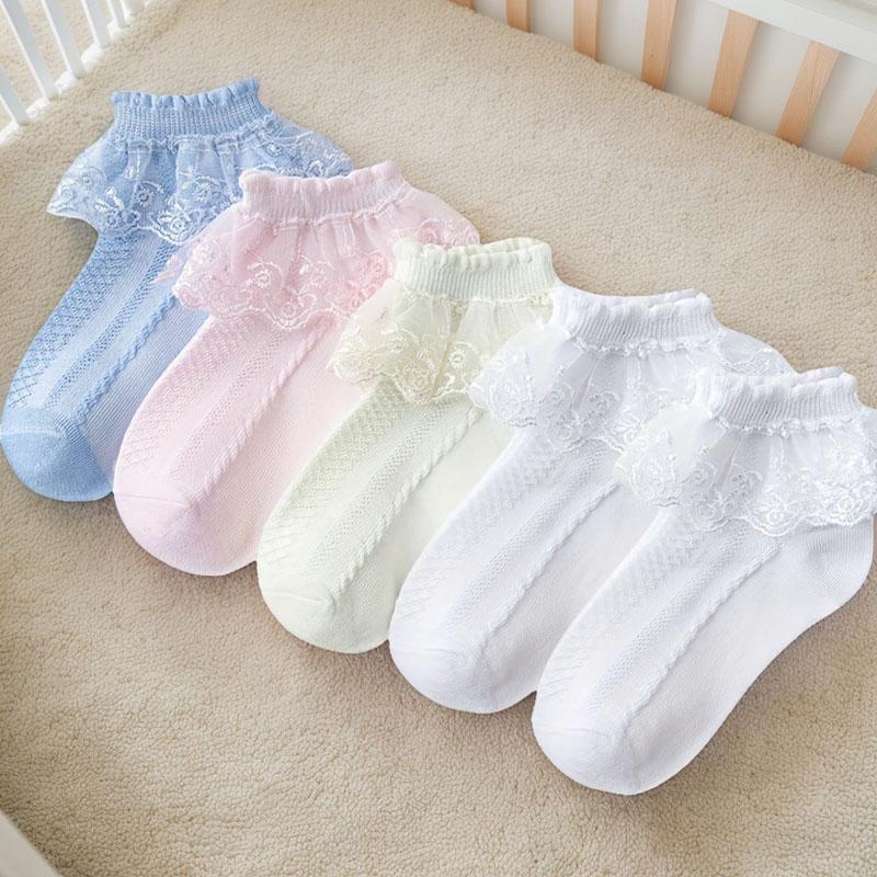5 Pairs Girls Lace Ruffle Socks Cotton Breathable Comfy Adorable Princess- Kids Dance-Ready Socks with Frilly Trim