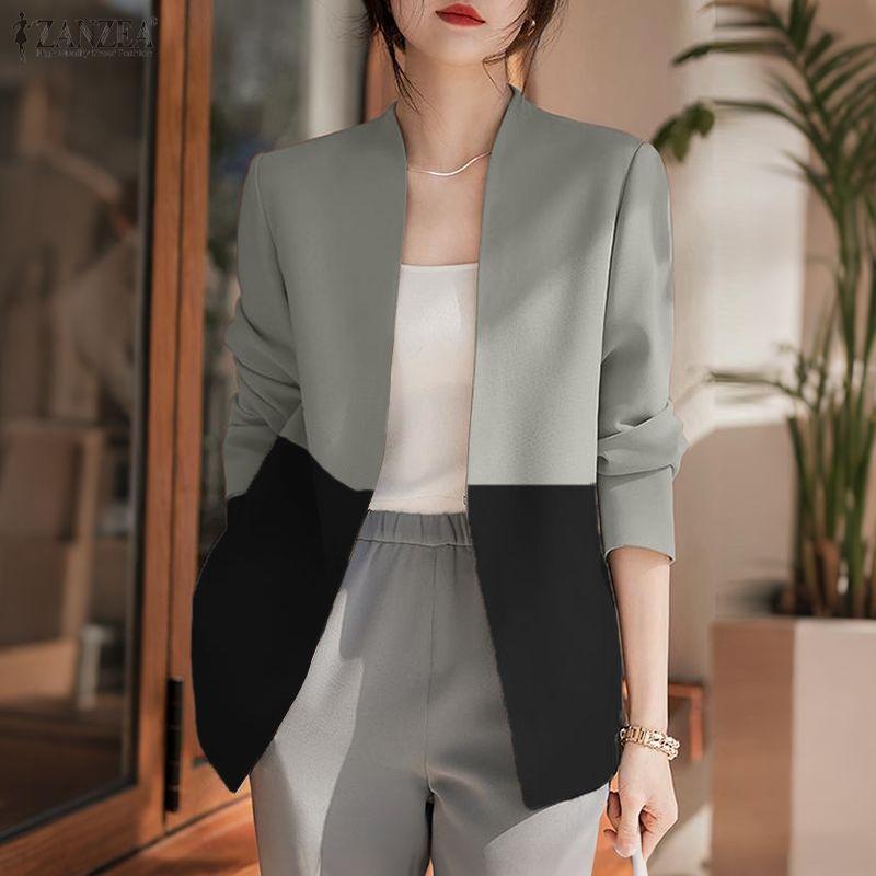 ZANZEA Cardigan subțire de damă casual cu gât în V, mâneci lungi, petice