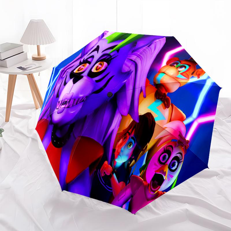 Printed Horror Game F-FNAF Freddy Folding Umbrella,Outdoor,Leisure,And Travel Umbrella,Durable Umbrella Fabric,Birthday And Holiday Gift