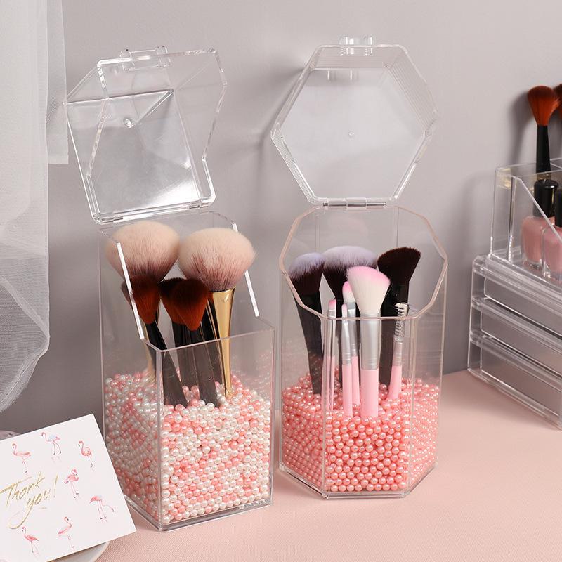 Clear Acrylic Flip Dustproof Storage Box for Makeup Brushes and Eyebrow Pencils