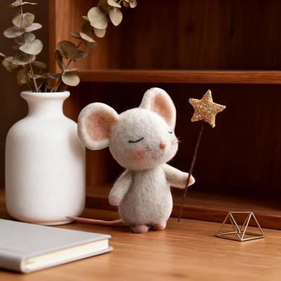 Filzmaus mit Stern Handgemacht Niedliche Filzmaus Figur Maus mit Sternenstab Ornament für Herbst-Wohndekor Weihnachtsstrumpffüller