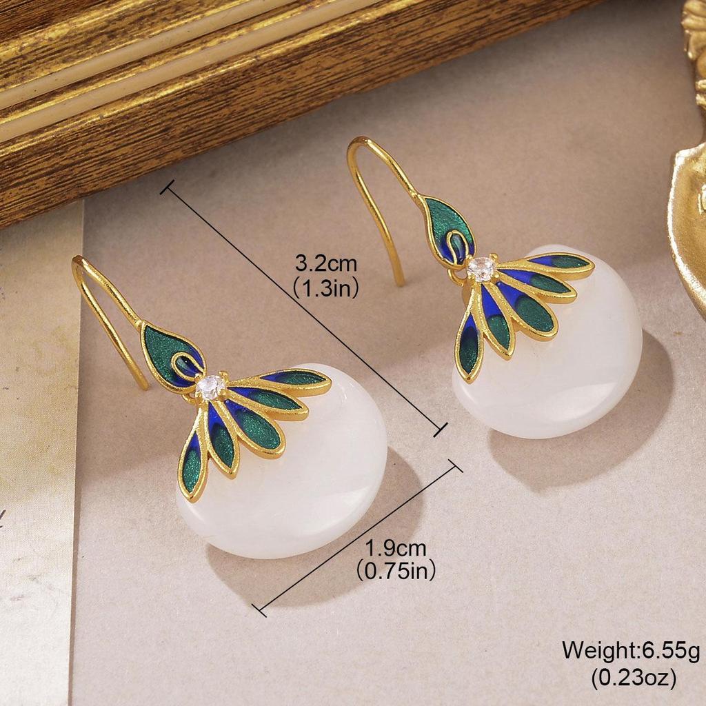 Trendy Chinese-Style Zircon Enamel Earrings for Women — Versatile High-End Summer Ear Hooks