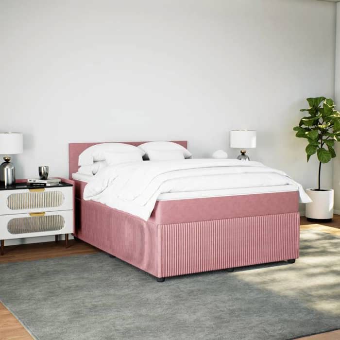 VidaXL Slatted Bed Base with Mattress Pink 140x200 Cm Velvet 3287763