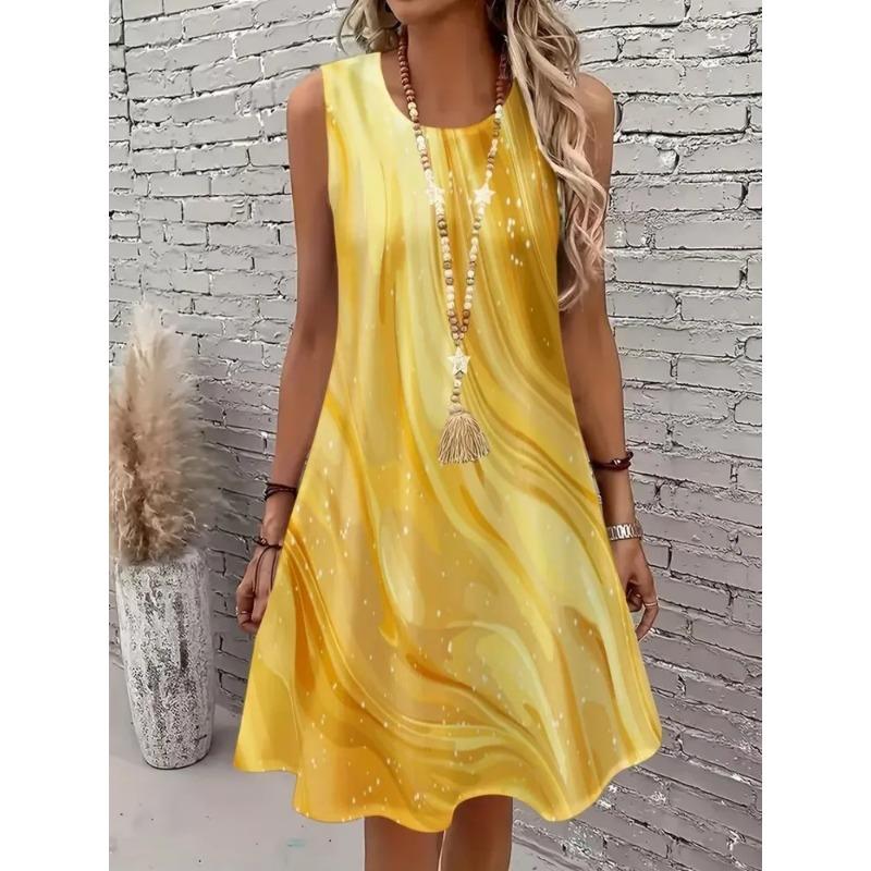 Summer Ladies 3D Printed Sleeveless Dress Fashion Versatile Trend Breathable Casual