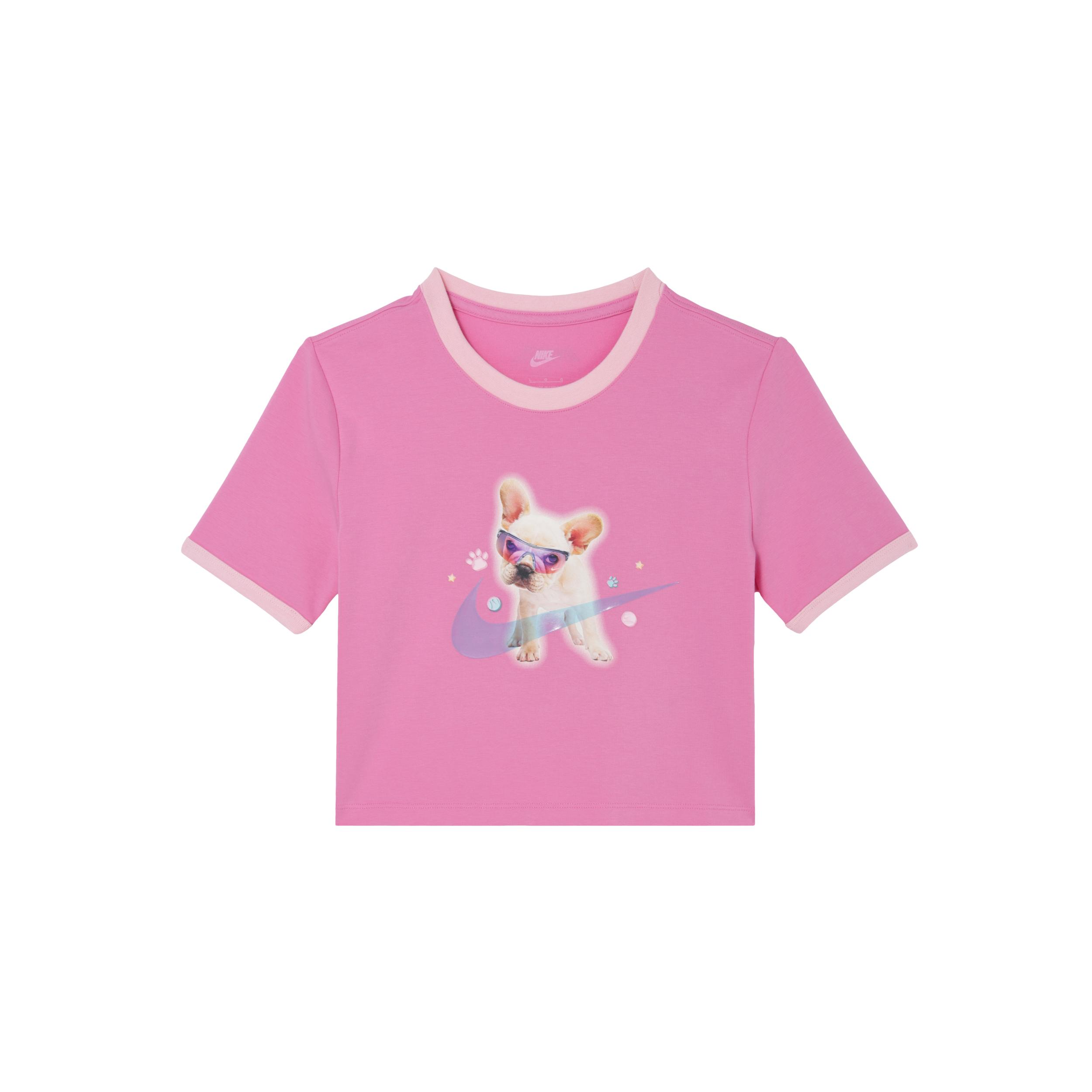 

Новая женская укороченная футболка Nike Sportswear с графическим принтом, облегающего кроя, розовая HM4621-675 S