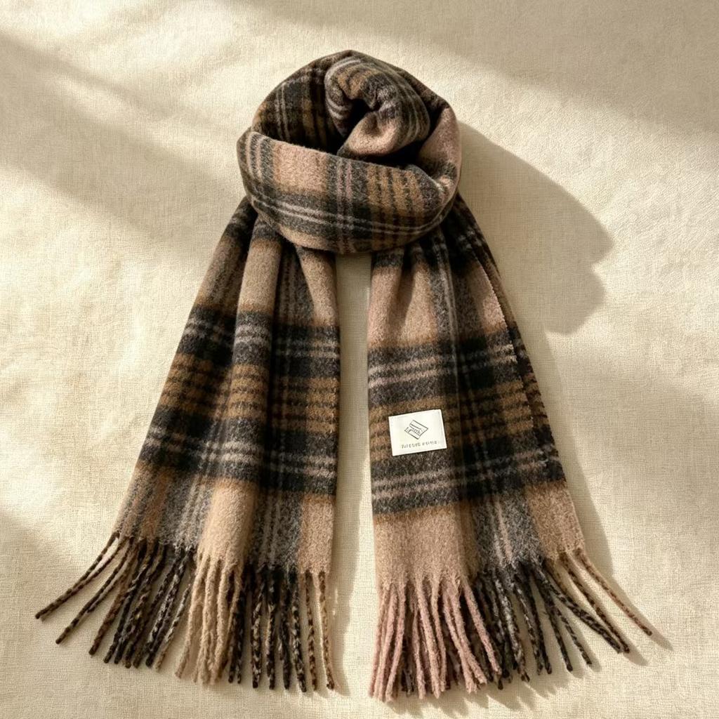 Maillard retro plaid fringed shawl men's and women's atmosphere imitation cashmere scarf autumn and winter versatile warm scarf