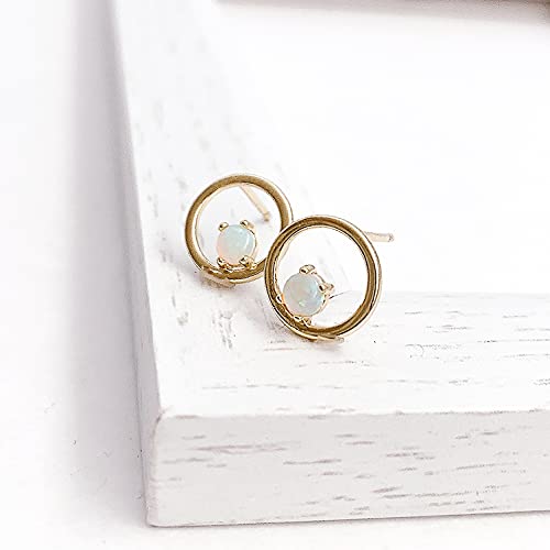[Naot Jewelry] Women's Stud Earrings, Opal Birthstone (October), Bubble Circle Pierce