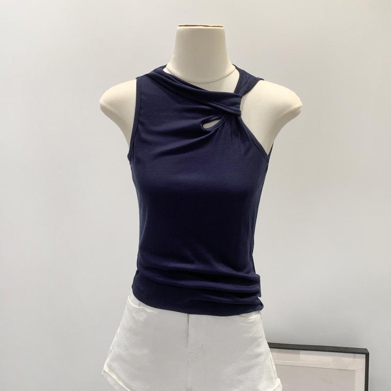 

Women s 2026 Asymmetrical Halter Twist Sleeveless Top Medium темно-синий