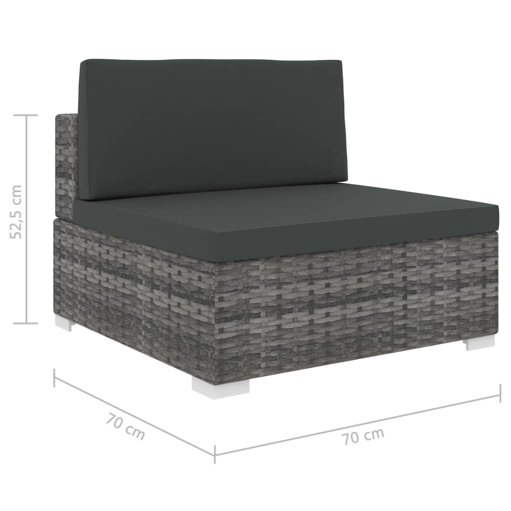 Modular Sofa Center Section 1 Pc + Cushions Poly Rattan Gray