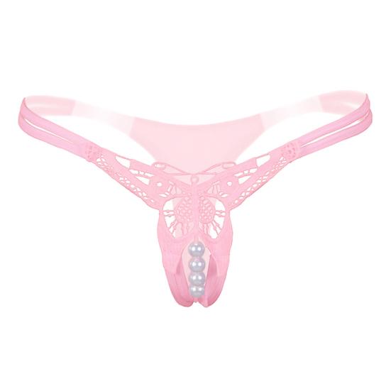 Hot Sexy Faux Pearl String Massasje Åpent Skritt Undertøy Truse Lady G-String