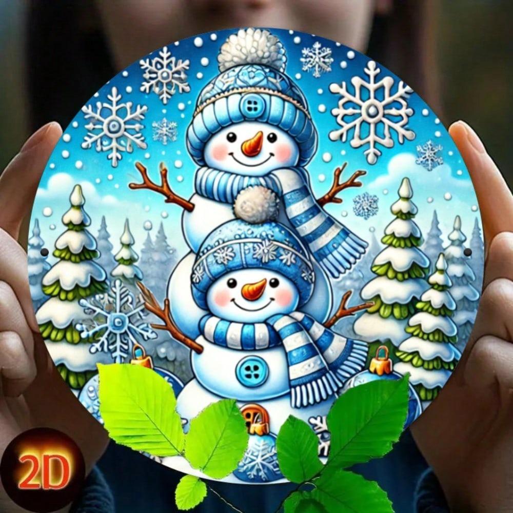 Iron Wall Art Festive Snowman Round Sign Christmas Decor Home Office Gift Holiday Living Room