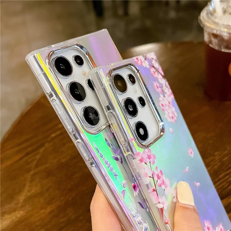 Kunst Blume Bling Raser Beschichtung Telefon Fall für Samsung S24 A55 A35 A25 A15 A54 A14 A34 S23 FE S22 Ultra Floral Abdeckung