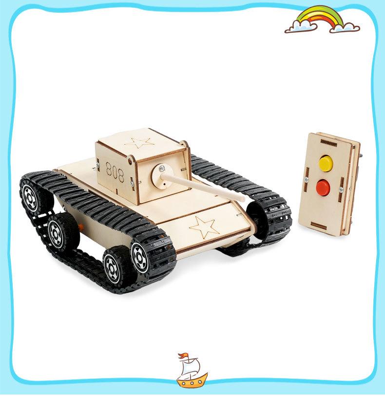Children's Wooden Remote Control Tank Kit, Ages 4-14 – Educational STEAM Science Model for Primary School Students