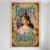 Vintage Grant's London Coffee Tin Sign with Ornate Woman Illustration - Metal Wall Decor for Bar Pub Cafe, Established 1800