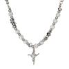 Ice Crack Bead Splicing Cross Titanium Steel Necklace Men'S Hip-Hop Niche High-End Sense Light Luxury Ruffian Handsome Trendy Sweater Chain