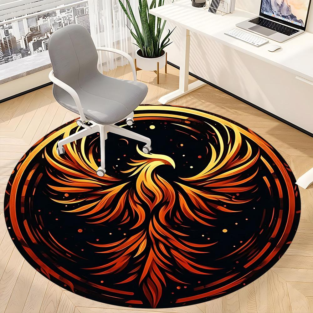 1pc Phoenix Fire Office Round Area Rug, Under Office Chairs Bedroom Living Room Home Decor, Room Deco