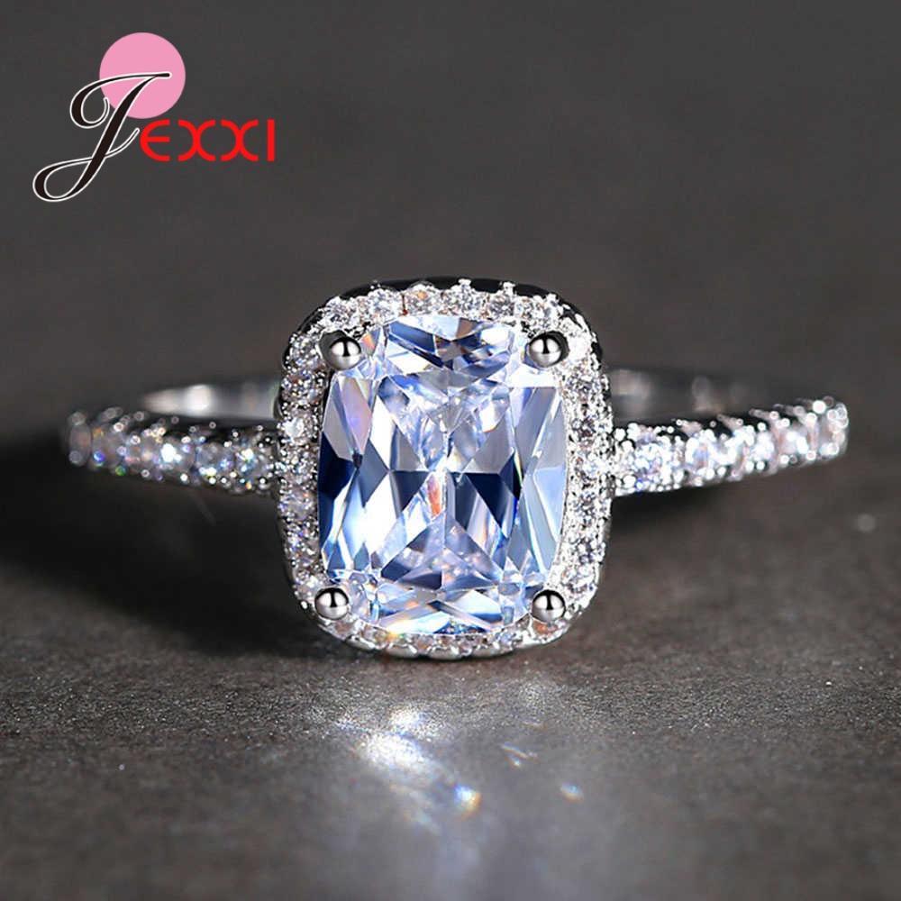 New Hot Sale White Square Large Zircon Ring Classic Temperament 925 Sterling Silver Female Ring NEW ARRIVE