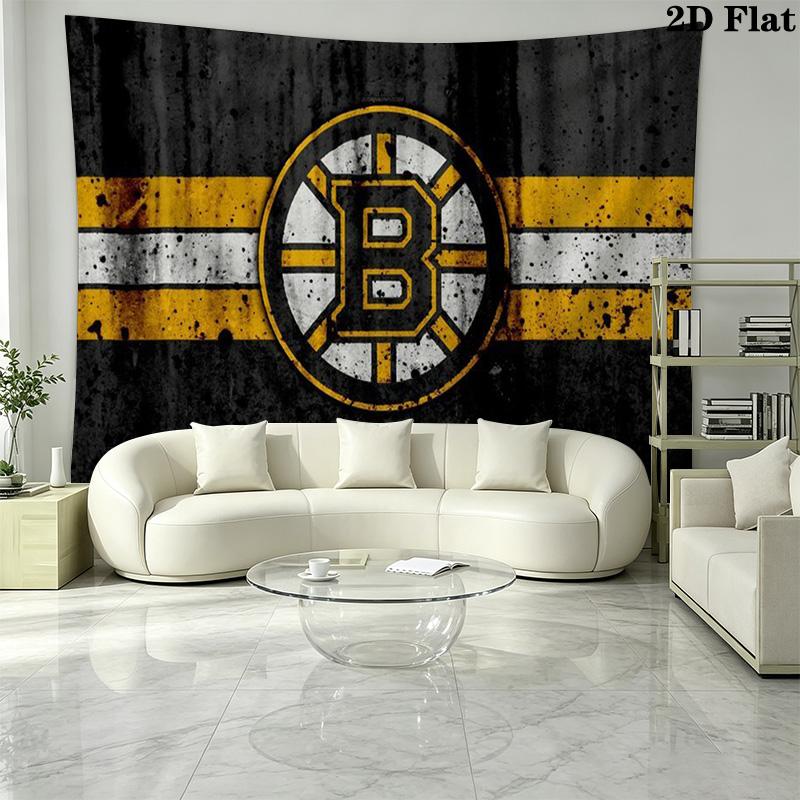 Boston Bruins Logo Wall Tapestry Aesthetic Wall Hanging Printed Fabric Blanket Decorative Tapestries for Bedroom Living Room Home Decor