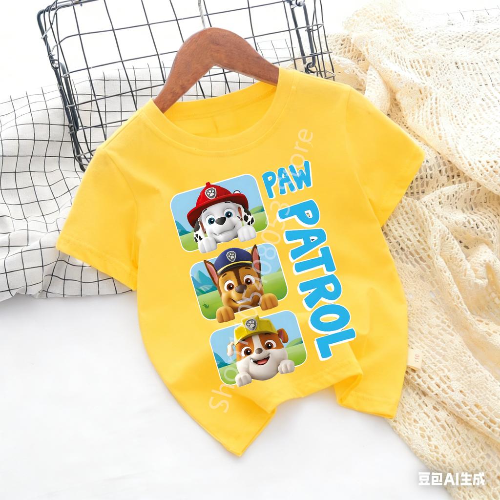 Paws Patrols Cool TShirt Skye Chase Summer Oneck Tops Boy Girl Number Tees Animal Baby Birthday Clothes Cartoon Casuals Tops