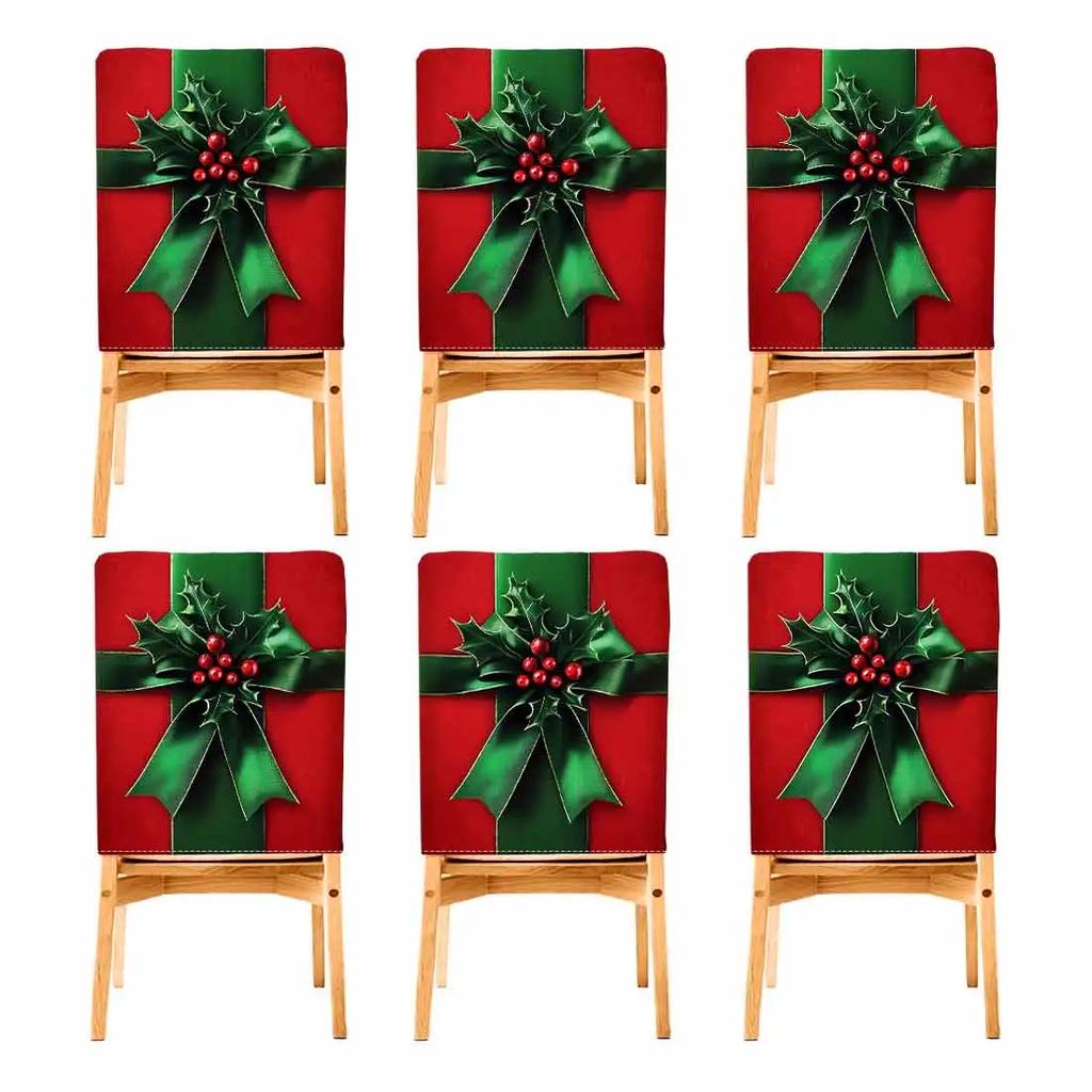 2/4/6pcs/set 45x55cm Christmas Bow Berries Chair Cover Table Decoration Dining Seat Chair Covers Dining Room Bar Party Banquate