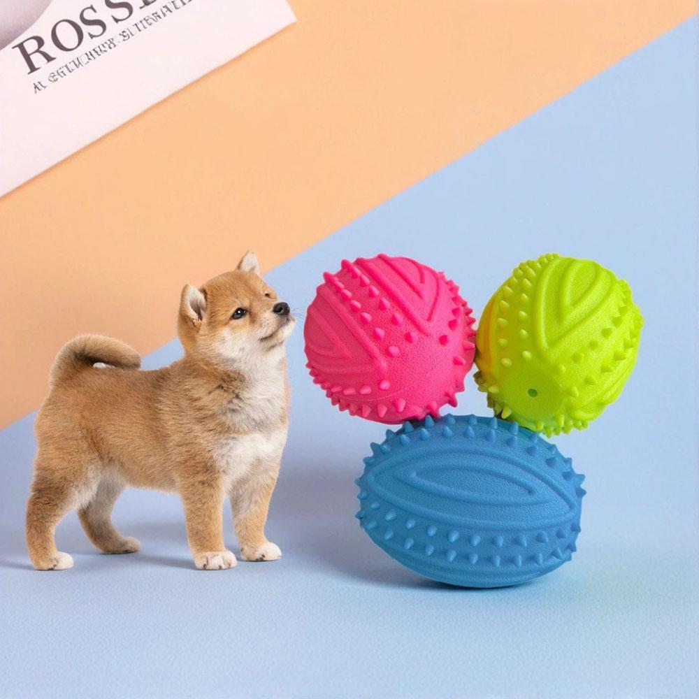 Pet Chew Toy: Rugby Grenade Shape with Squeaker, Teeth Cleaning Interactive Toy for Dogs Cats Dental Care