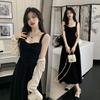2024 Summer French Retro Hepburn-Style Slim Black Suspender Dress for Women