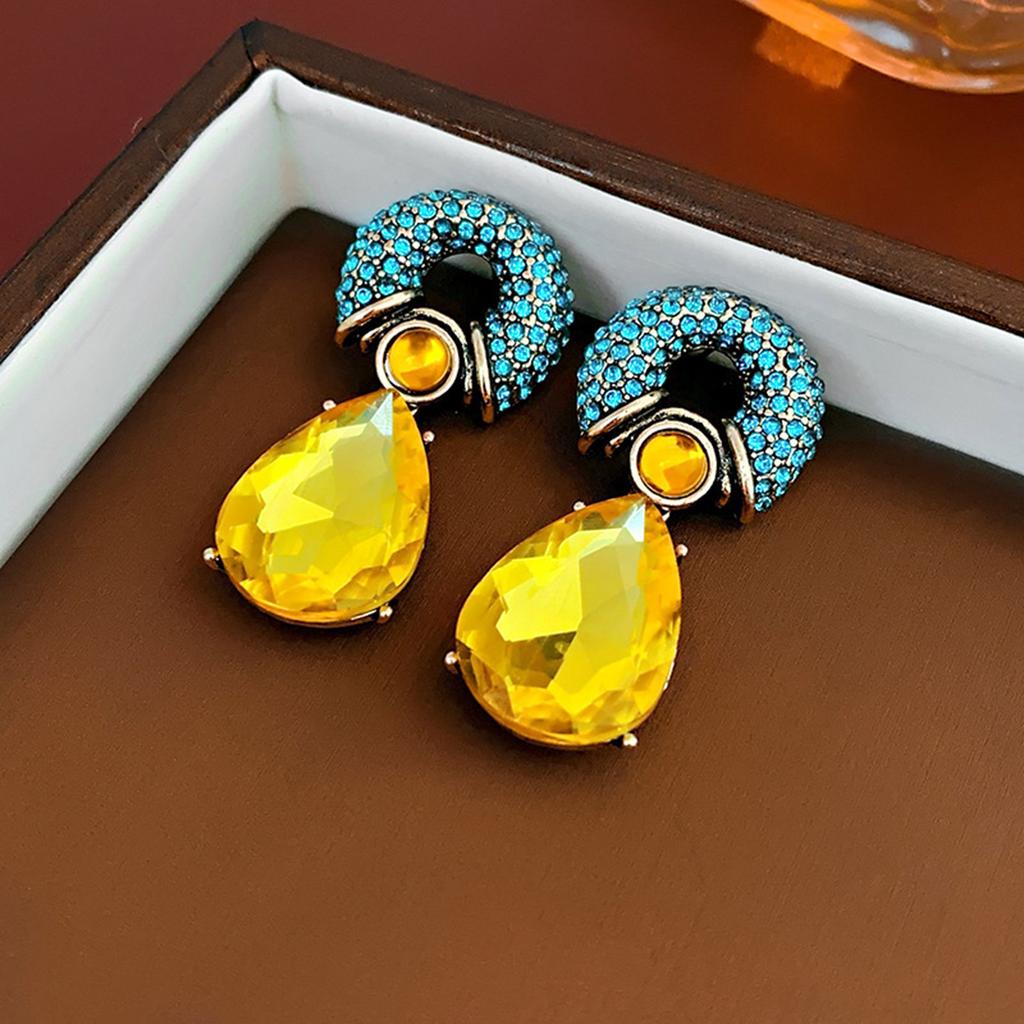 Chic Rhinestone Embellished Teardrop And Circle Metal Studs Earrings Accessory Perfect For Enhancing Any Outfit