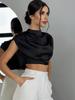 2025 Trendy Satin Women's Pleated T-Shirt with Round Neck and Short Sleeves