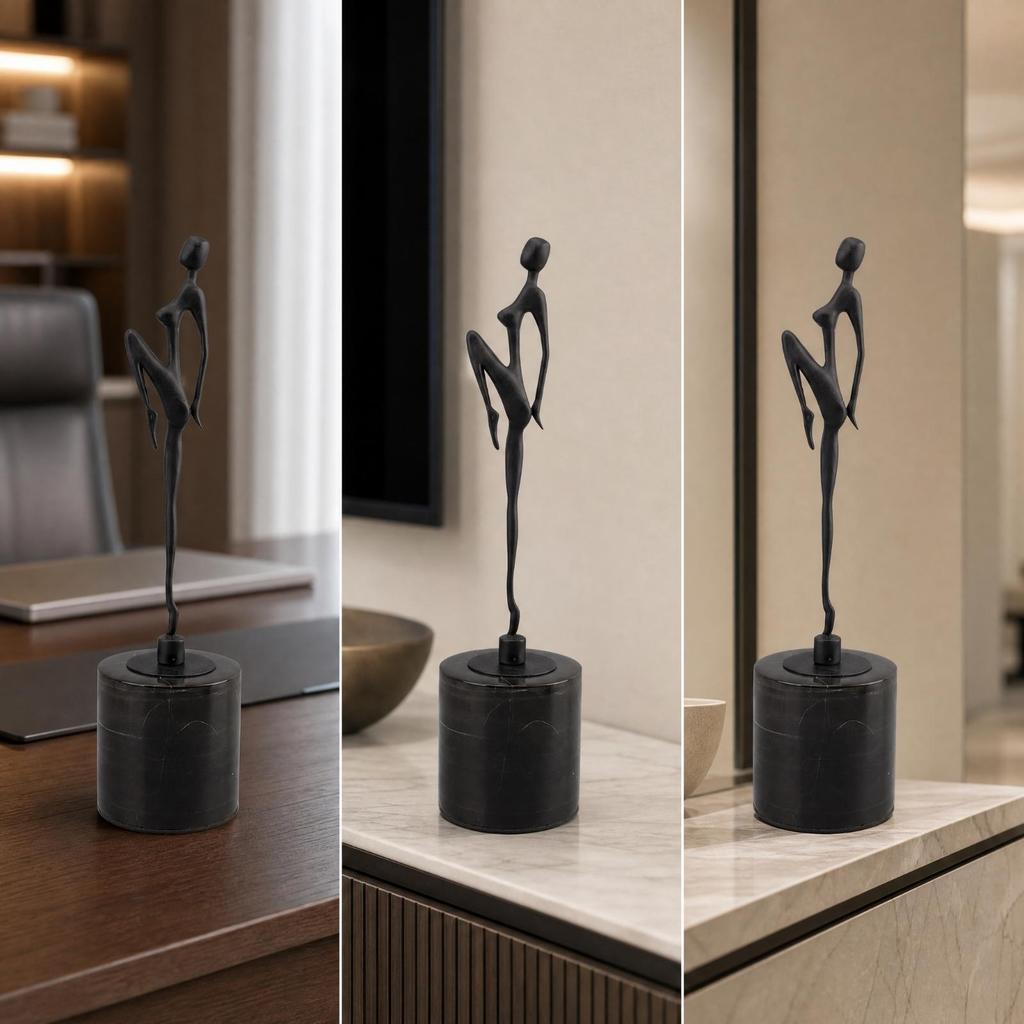 Metal Human Figurine with Cylindrical Base Elegant for Office Desk, Entryway
