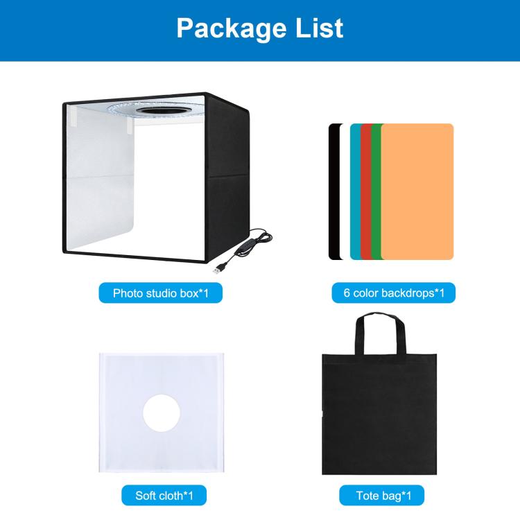 40cm Folding Portable Ring Light USB Photo Lighting Studio Shooting Tent Box with 6 X Color PVC Backdrops, Size: 40cm X 40cm X 40cm (Black)