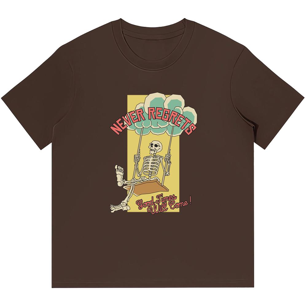 

Мужские футболки из плотного хлопка 230GSM, футболка со скелетом, играющим на качелях, с принтом в стиле ретро, ​​панк, Harajuku, повседневные уличные футболки