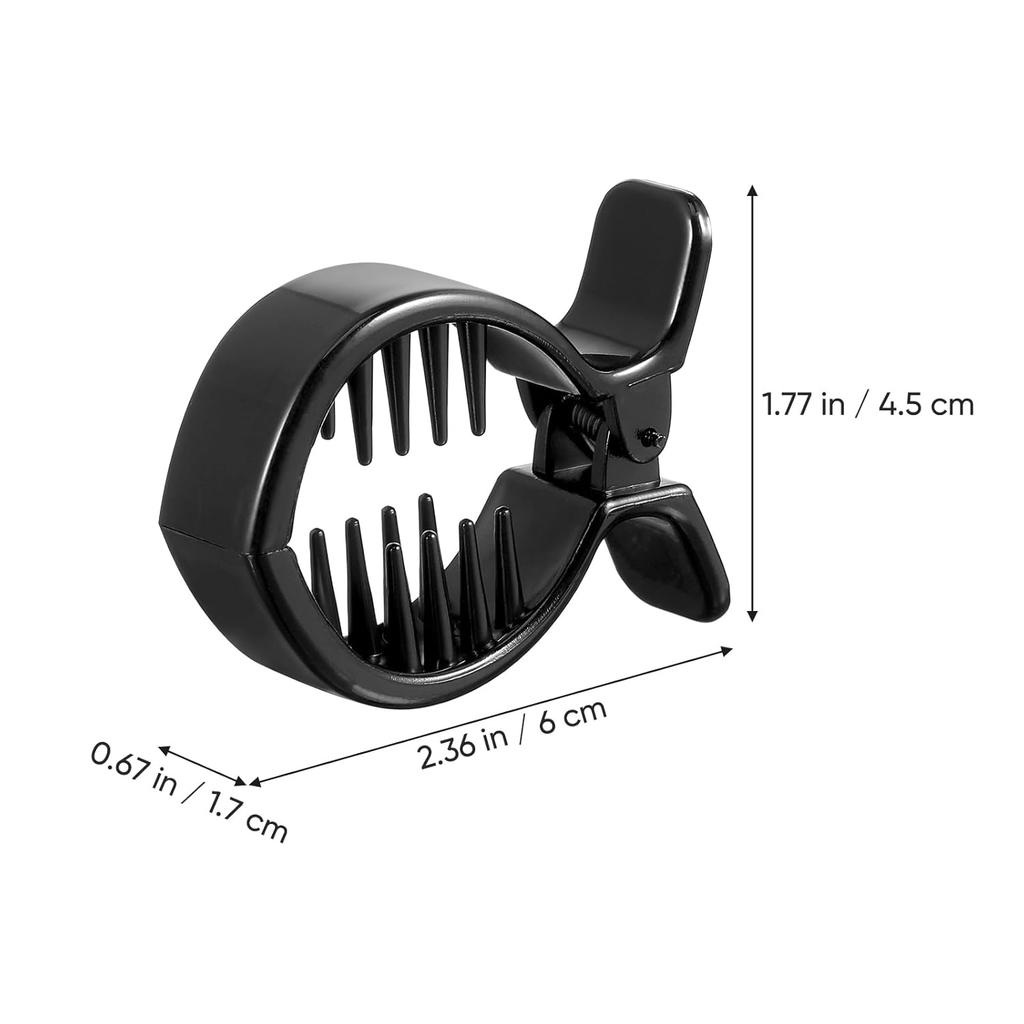 2Pcs Black Round Inner Toothed Hair Clip Fish Tail Clip Ponytail Holder Strong Tension Hair Claw for Secure Styling and Everyday Use