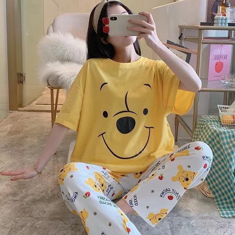 Pajamas women's short-sleeved trousers summer cartoon cute 2 new cartoon spring and summer loungewear suit can be worn outside