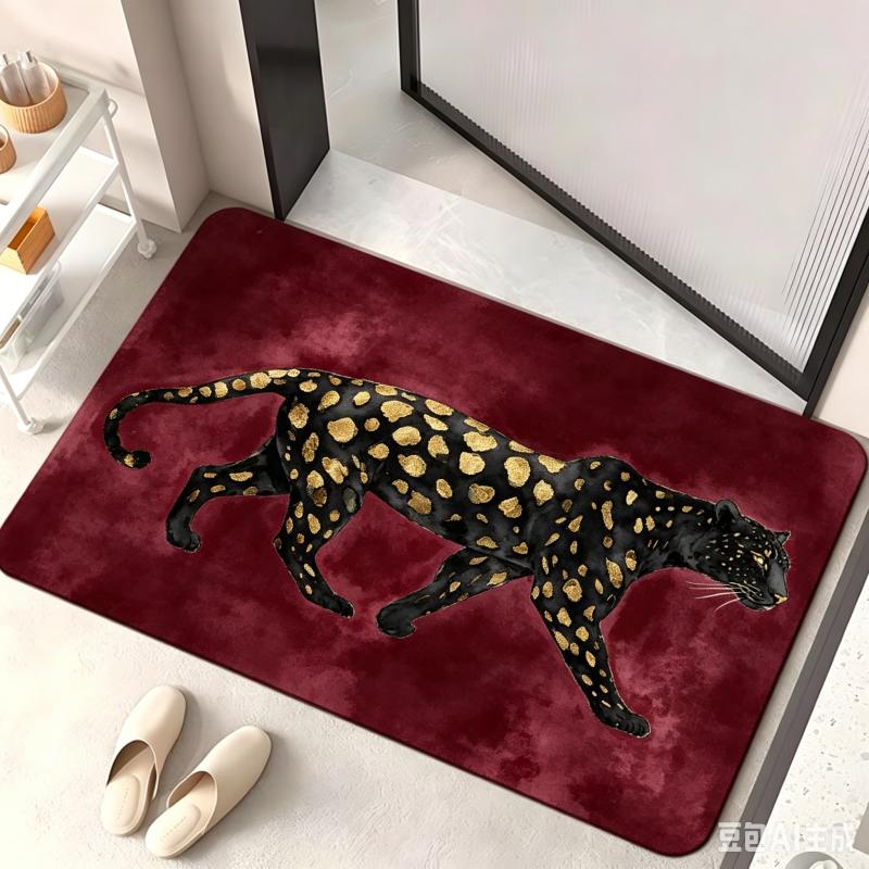 Tapis de bienvenue léopard de luxe Tapis de sol animal or vert Tapis d'entrée intérieur extérieur pour décoration de salon chambre à coucher 60X90cm gray