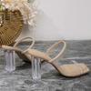 Summer New Style One-line Thick Heel Crystal Heel Sandals Fashionable Outer Wear High Heels Women's Shoes Transparent Sandals